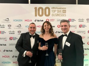 Photo at the Elite Business 100 awards with founder Ally Maughan and Regional Directors Mark Eaton and Daniel Broome