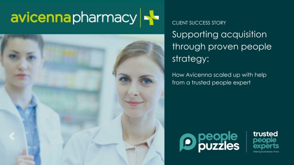 Blog banner with picture and logo from Avicenna Pharmacy and title supporting acquisition through proven people strategy