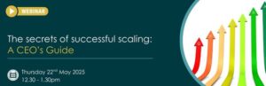 Slim banner with webinar title the secrets of successful scaling - a CEO's guide